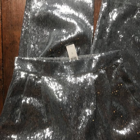 Anthropologie Porridge Silver Sequined Wide Leg Pants small NWT - Picture 4 of 8